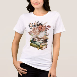 Teacher school flower books vintage  Tri-Blend shirt