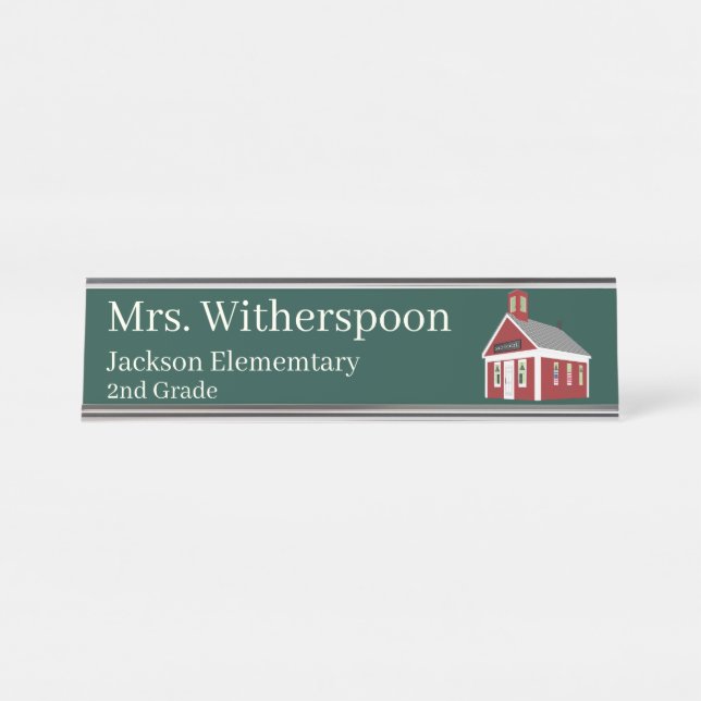 Teacher Schoolhouse Chalkboard Couleur Nom Plaque (Devant)