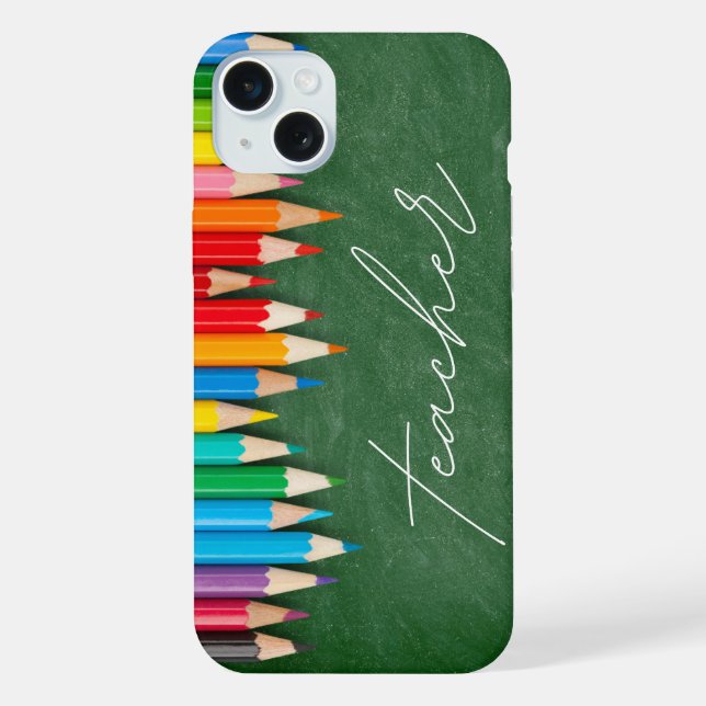 Teacher Script Chalkboard Pencils iPhone Case (Back)