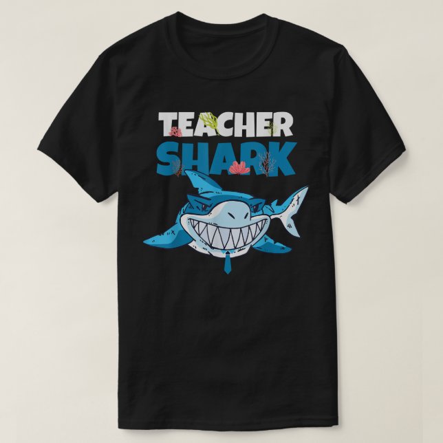 Teacher Shark Funny Blue Smiling Sharp Teeth Fish  T-Shirt (Design Front)