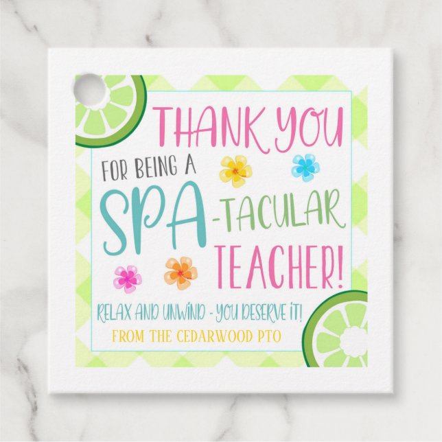 Teacher Spa Gift Tag (Front)