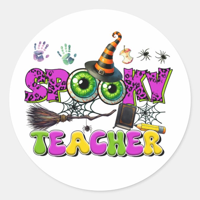 Teacher Spooky Halloween Classic Round Sticker (Front)