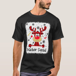Teacher Squad Cute Red Plaid Reindeer Snow  Christ T-Shirt