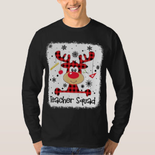 Teacher Squad Cute Red Plaid Reindeer Snow Lover C T-Shirt