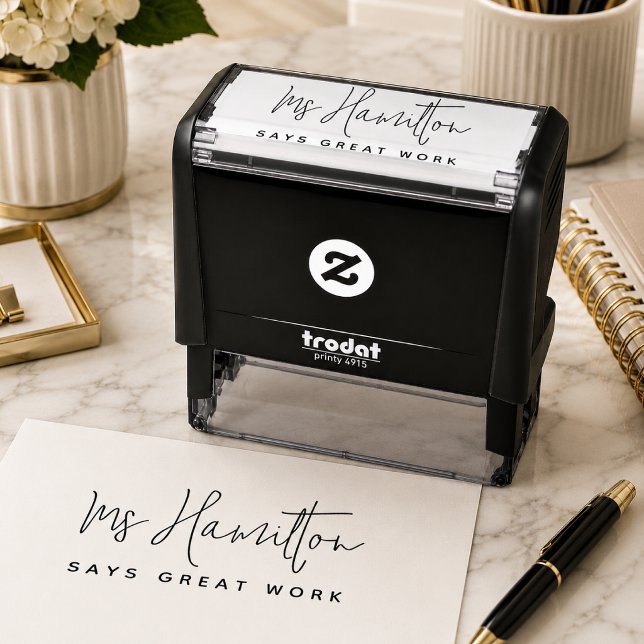 Teacher Stamp | Great Work Grading Stamps (Personalized teacher stamp for marking homework, worksheets, and student papers with praise.)