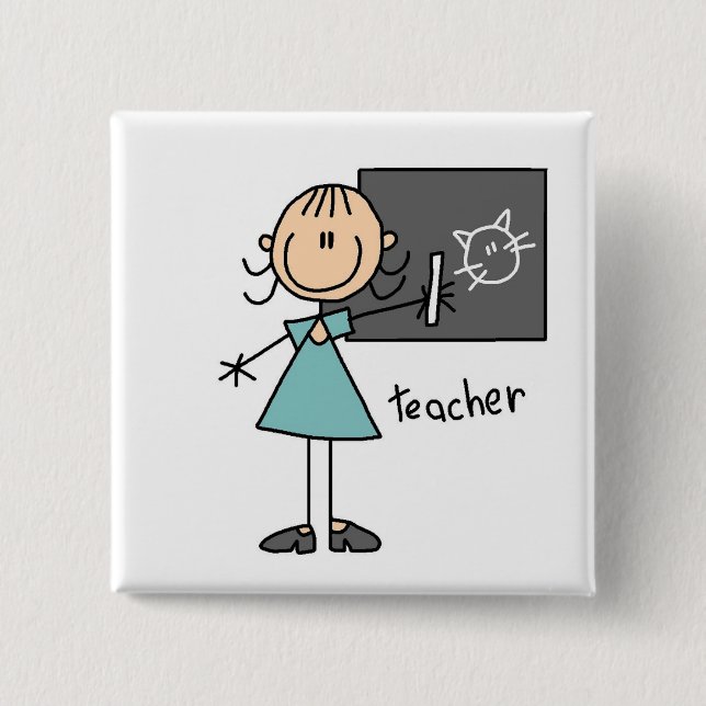 Teacher Stick Figure 2 Inch Square Button (Front)
