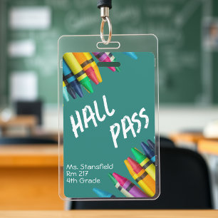Teacher Student Crayon Class Bathroom Hall Pass Badge