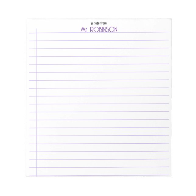 Teacher & Student Lined Paper “A Note From” Notepa (Front)