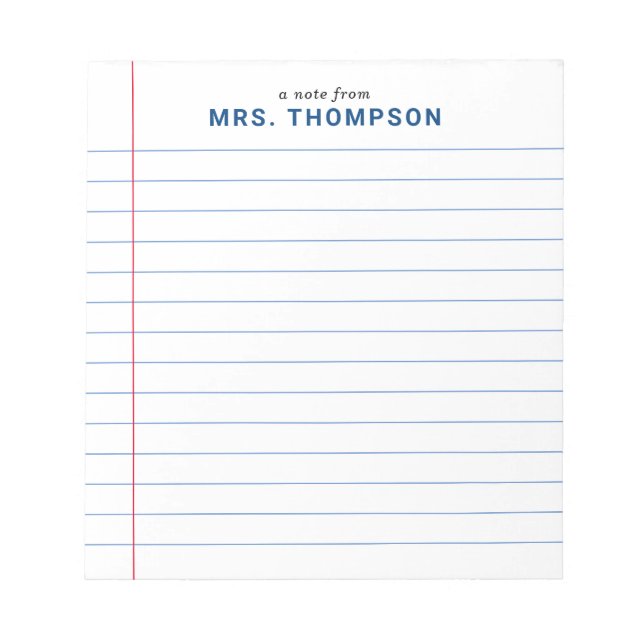 Teacher Student Notebook Lined Paper A Note From (Front)