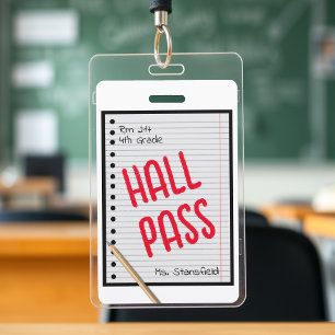 Teacher Student Paper Classroom Bathroom Hall Pass Badge