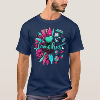 Teacher Sunflower Leopard Cute Teacher Life Gifts T-Shirt