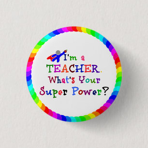 Teacher Superhero with Multicolored Circle Frame 1 Inch Round Button
