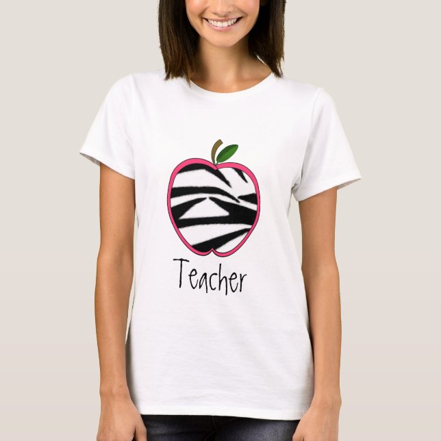 Teacher T Shirt - Zebra Print Apple (Front)