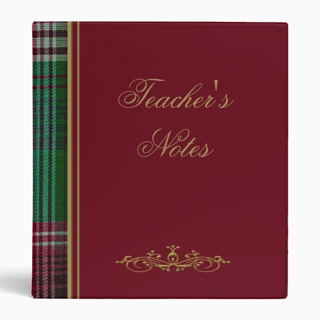 Teacher Tartan School Binder  Green, Red Blue (Front)