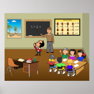 Teacher Teaching Kids in Math Class - Cute Cartoon Poster