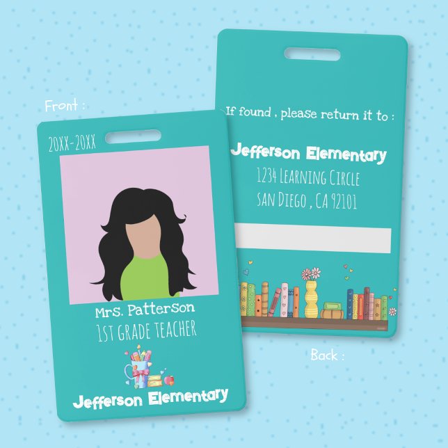 Teacher Teal Vertical Photo ID Badge (Teacher teal vertical photo ID badge .)