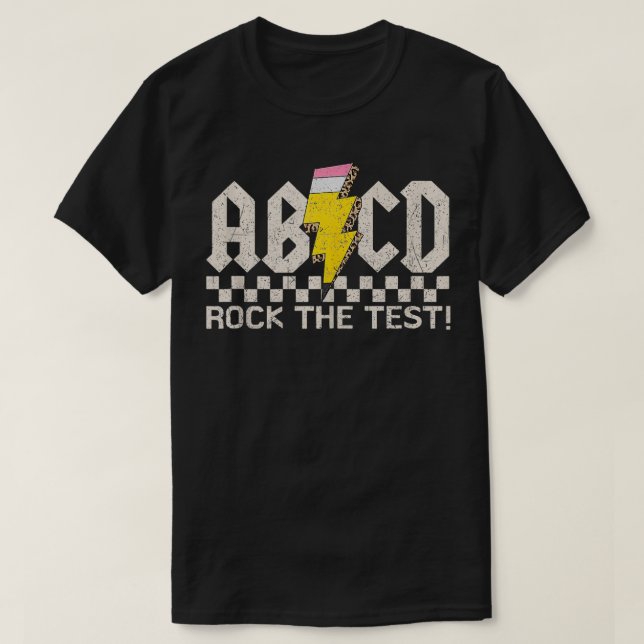 Teacher Testing Retro ABCD Rock The Test Day Funny T-Shirt (Design Front)