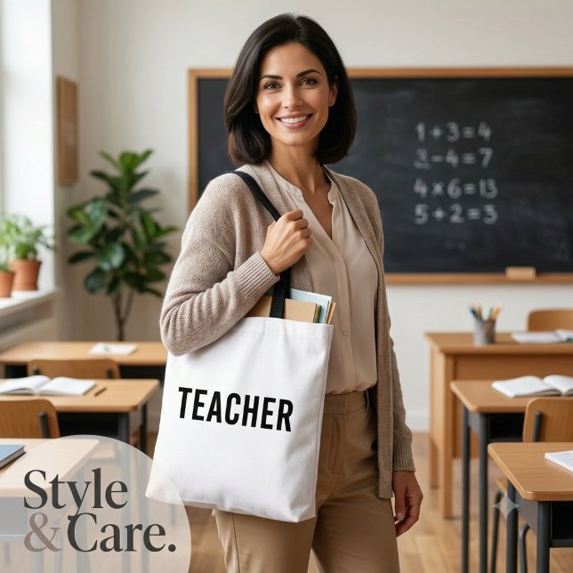 Teacher Text Statement Customizable White Tote Bag (Teacher Text Statement Customizable White Tote Bag)