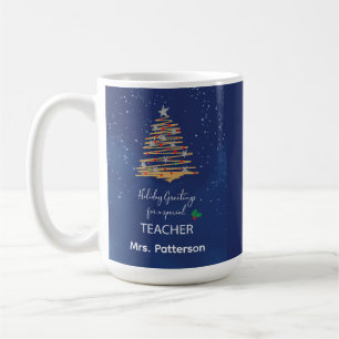 Teacher Thank You Christmas Ornament with Navy Tre Coffee Mug