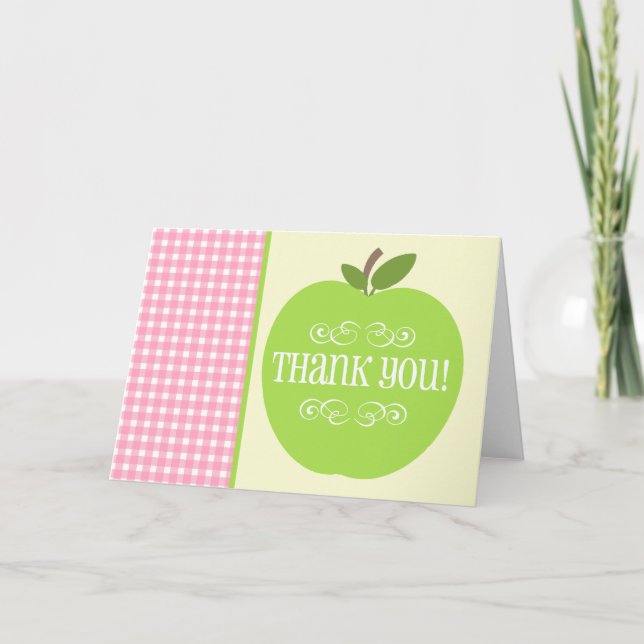 Teacher Thank You Green Apple Pink Gingham (Front)