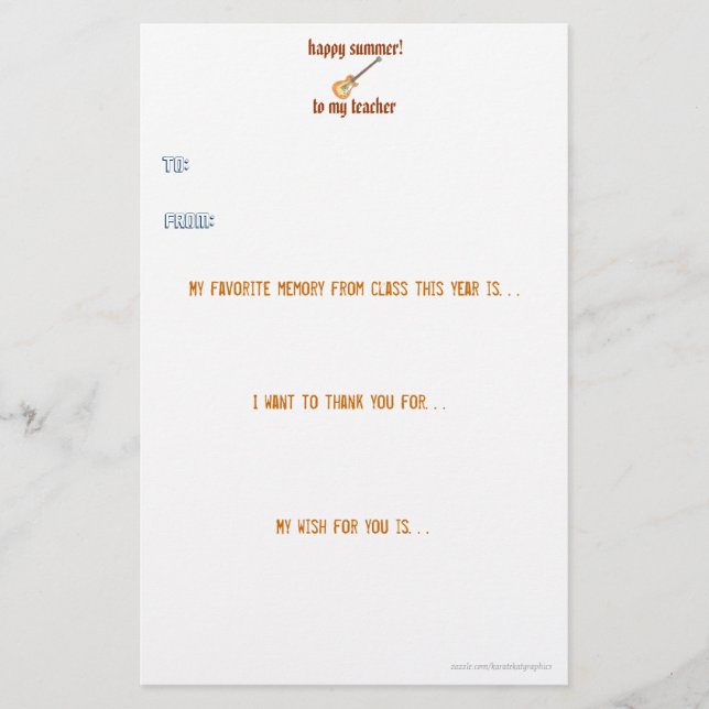 Teacher thank you note stationery (Front)