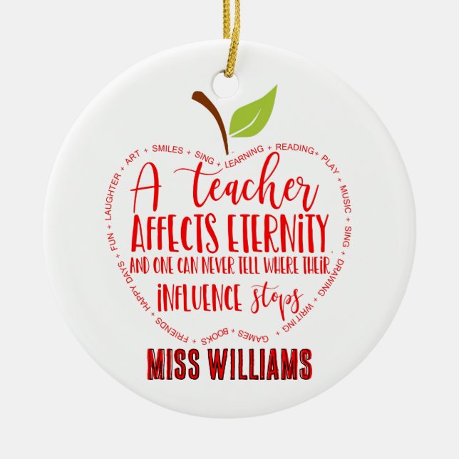 teacher thank you retirement word art apple ceramic ornament (Front)