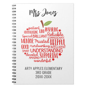 teacher thank you retirement word art apple notebo notebook
