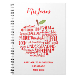 teacher thank you retirement word art apple notebook