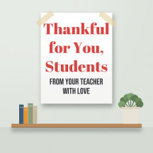 Teacher Thankful Poster for Students Gift