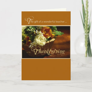 Teacher Thanksgiving Flower Basket Holiday Card