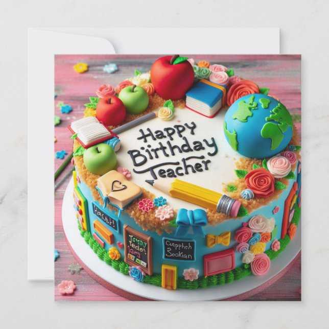 TEACHER THEMED BIRTHDAY CAKE CARD (Front)