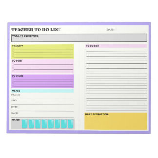 Teacher To Do List Productivity Daily Affirmations Notepad