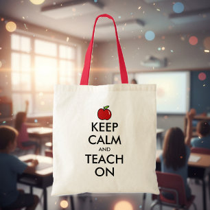 Teacher tote bag   Red apple keep calm & teach on