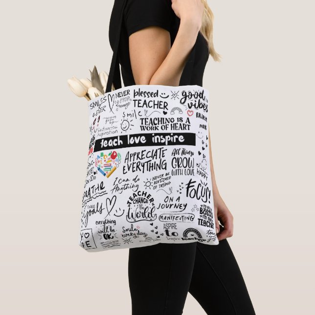 TEACHER TOTE BAG - Teach Love Inspire Affirmations (Close Up)