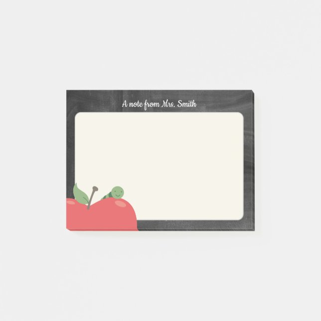 Teacher Tutor Cute Apple & Worm Rustic Chalkboard Post-it Notes (Front)