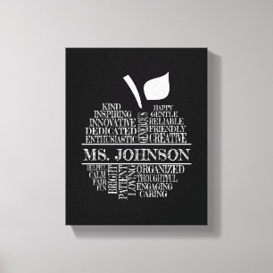 Teacher Typography Apple in black and white Canvas Print