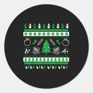 Teacher Ugly Christmas Sweater Instructor Elementa Classic Round Sticker