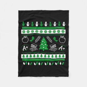 Teacher Ugly Christmas Sweater Instructor Elementa Fleece Blanket