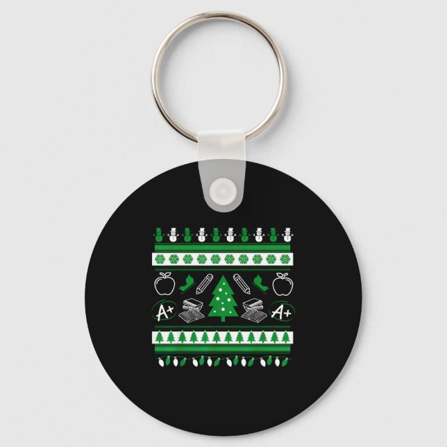 Teacher Ugly Christmas Sweater Instructor Elementa Keychain (Front)