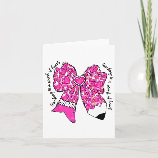 Teacher Valentine Coquette Bow Pencil  Card (Front)