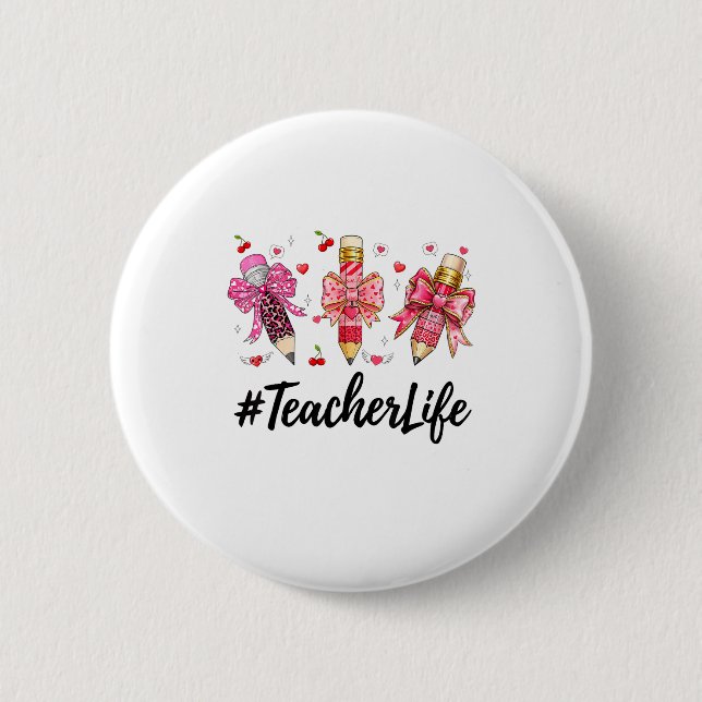 Teacher Valentine Coquette Bow Teacher Valentines  2 Inch Round Button (Front)