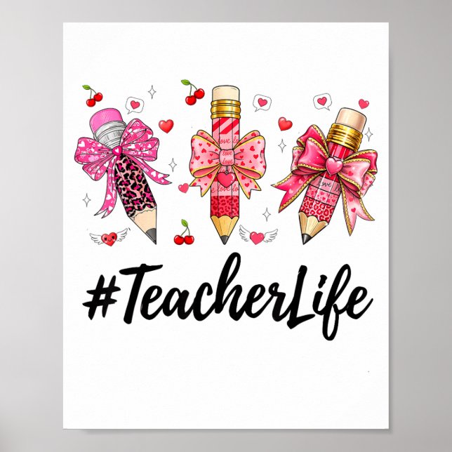 Teacher Valentine Coquette Bow Teacher Valentines  Poster (Front)