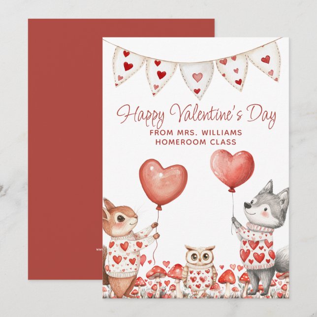 Teacher Valentine To Class Holiday Card (Front/Back)