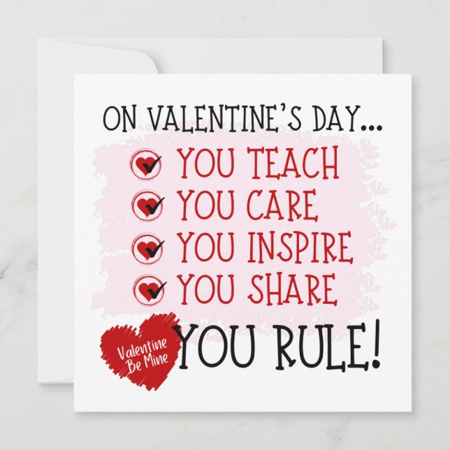 Teacher Valentine, You Rule Teacher Card (Front)