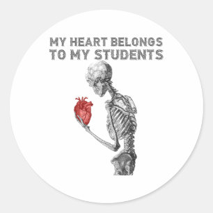 Teacher Valentines Day Vintage Tattoo Style Skelet Classic Round Sticker