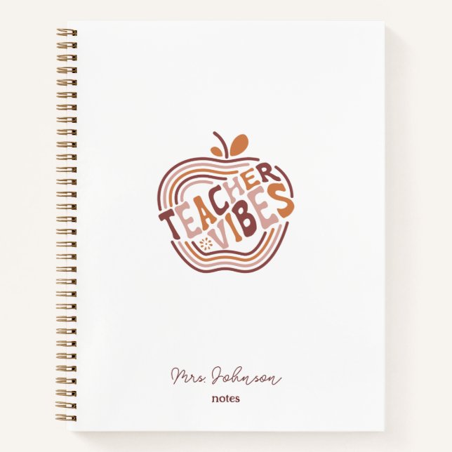 Teacher Vibes Boho Apple Personalized Appreciation Notebook (Front)