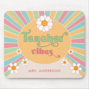Teacher Vibes Colourful 70s Retro Sun Mouse Pad