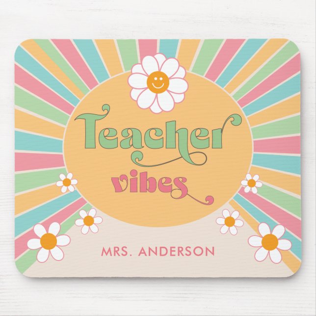 Teacher Vibes Colourful 70s Retro Sun Mouse Pad (Front)