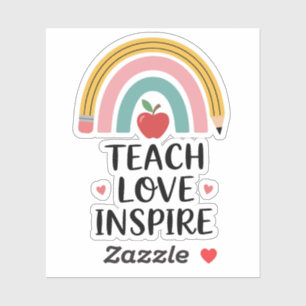 Teacher Vibrant Pencil Rainbow with Red Apple 