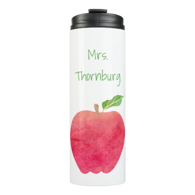 Teacher Watercolor Apple Personalized Pretty Thermal Tumbler (Front)